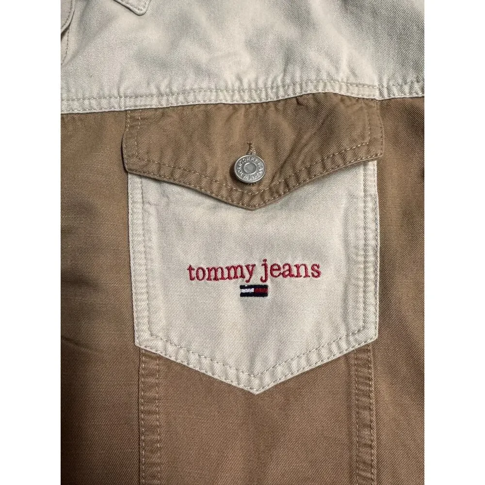 Tommy Jeans Two Tone Cropped Denim Jacket Tan Beige Retro 90s Inspired XL - Picture 6 of 7